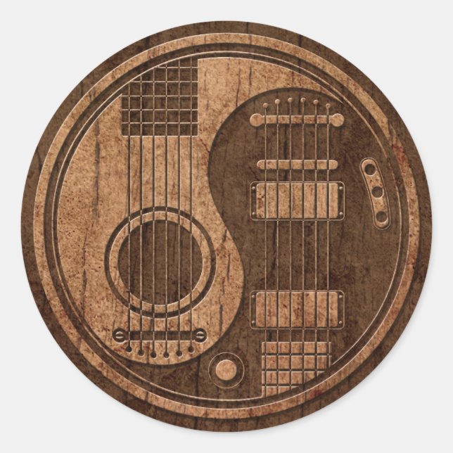 Acoustic Electric Guitars Yin Yang Wood Effect Classic Round Sticker (Front)
