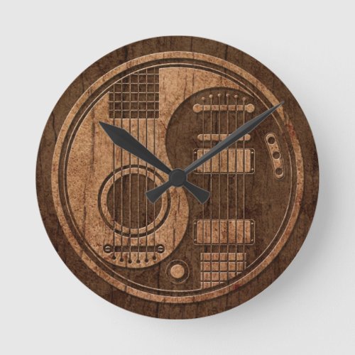 Acoustic Electric Guitars Yin Yang Wood Effect Round Clock