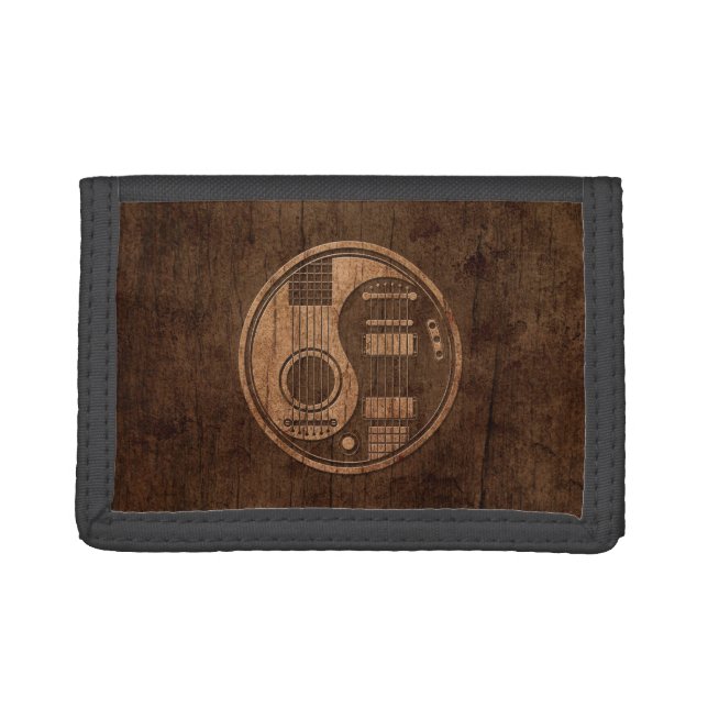 Acoustic Electric Guitars Yin Yang Wood Effect Trifold Wallet (Front)