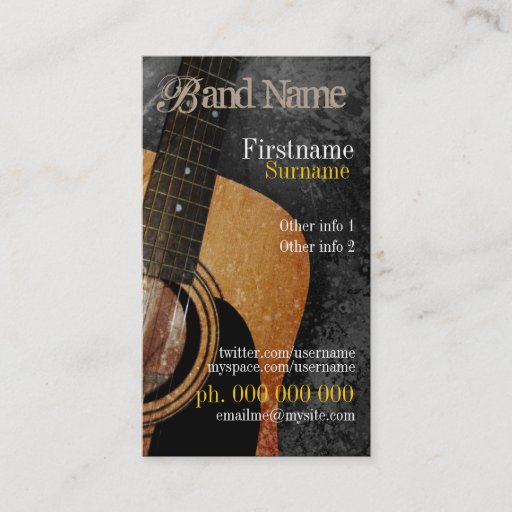 Customizable Acoustic Grunge Guitar Music Business card