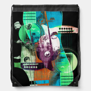 Acoustic guitar abstract collage drawstring bag