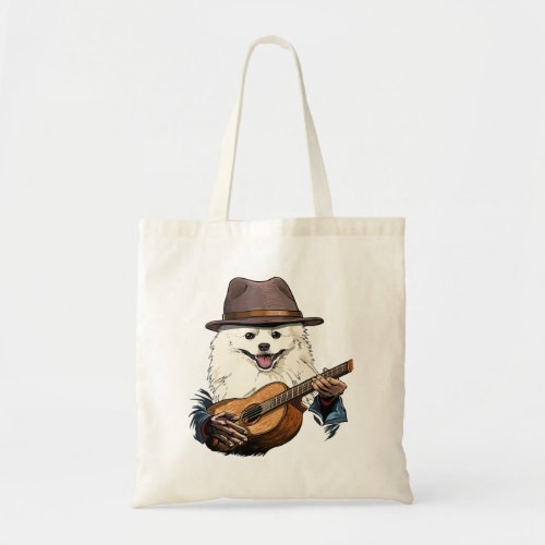 Acoustic Guitar American Eskimo Guitar Player Dog  Tote Bag