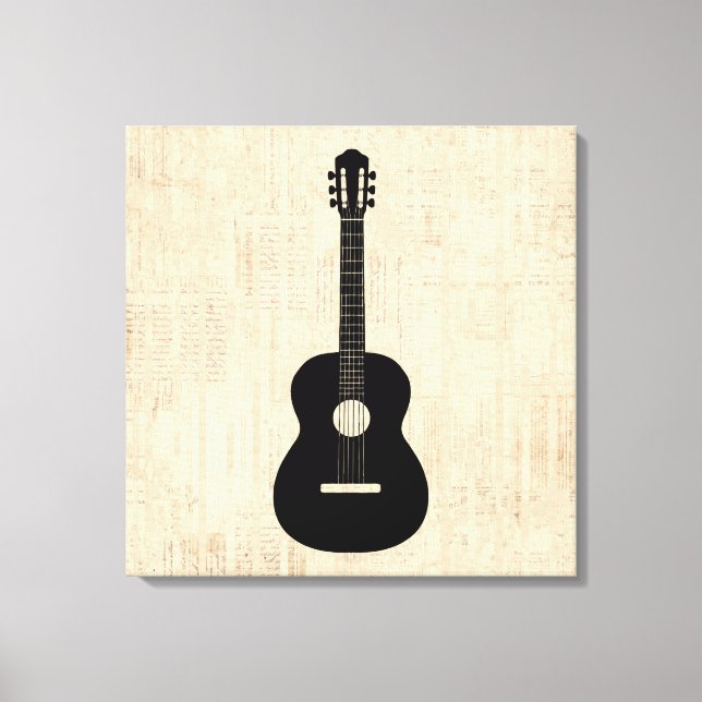 Acoustic Guitar Art Script Background Canvas Print (Front)