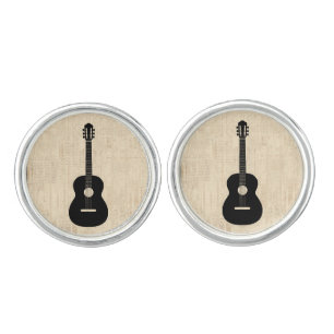 Acoustic Guitar Art Script Background Cufflinks