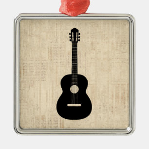 Acoustic Guitar Art Script Background Metal Ornament