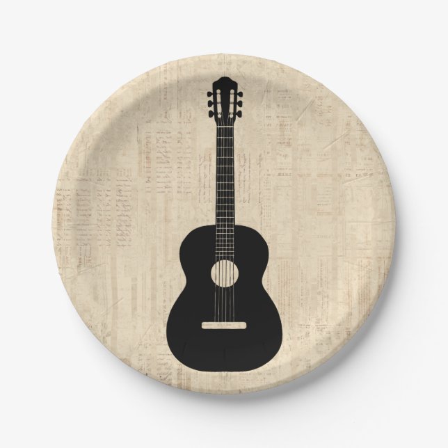 Acoustic Guitar Art Script Background Paper Plates (Front)