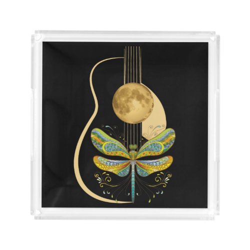 Acoustic Guitar Artistic Dragonfly Music Acrylic Tray