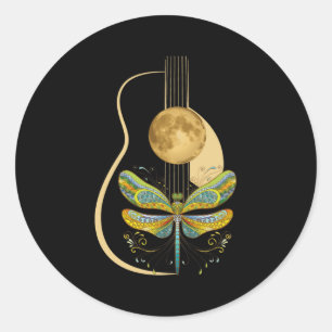 Acoustic Guitar Artistic Dragonfly Music Classic Round Sticker