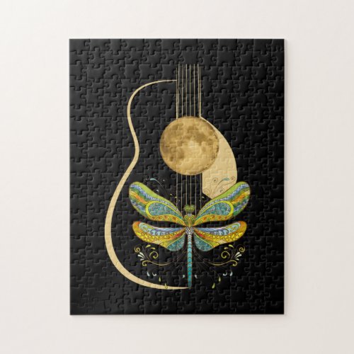 Acoustic Guitar Artistic Dragonfly Music Jigsaw Puzzle