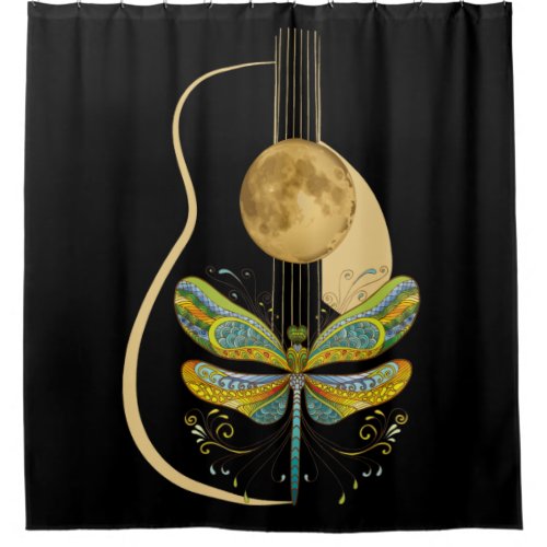 Acoustic Guitar Artistic Dragonfly Music Shower Curtain