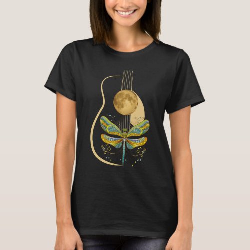 Acoustic Guitar Artistic Dragonfly Music T_Shirt