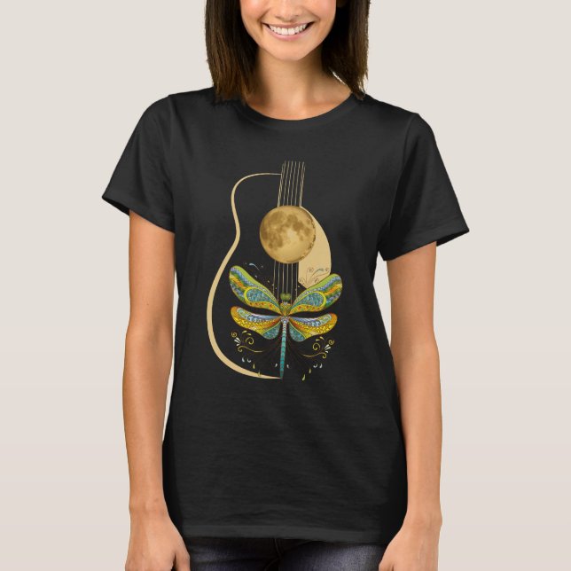 Acoustic Guitar Artistic Dragonfly Music T-Shirt (Front)