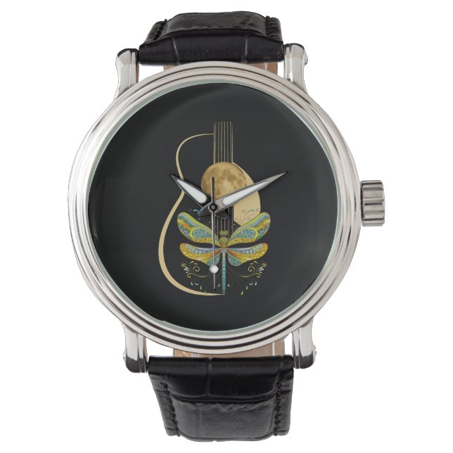 Acoustic Guitar Artistic Dragonfly Music Watch (Front)