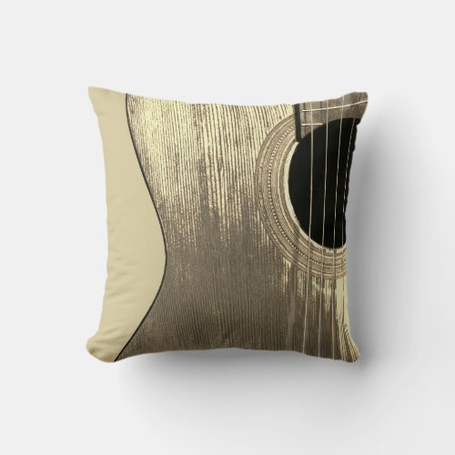 Acoustic Guitar Beige Musical Instrument Throw Pillow