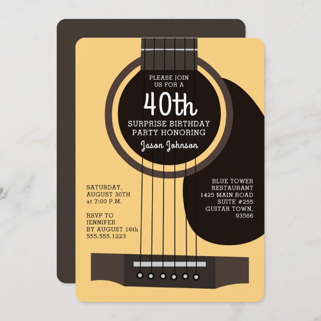 Acoustic Guitar Birthday Party Invitation (Front/Back)