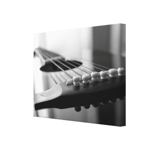 Acoustic Guitar Black and white Strings angle Canvas Print