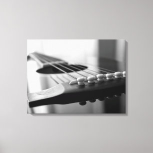 Acoustic Guitar Black and white Strings angle Canvas Print