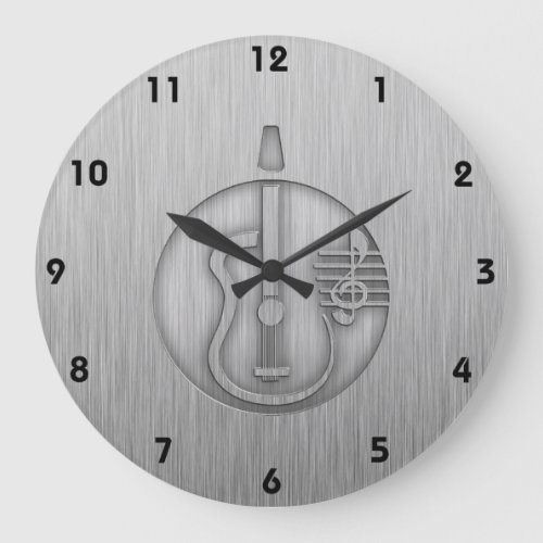 Acoustic Guitar Brushed metal_look Large Clock