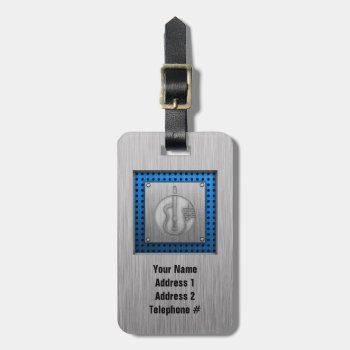 Acoustic Guitar; Brushed Metal-look Luggage Tag by MusicPlanet at Zazzle