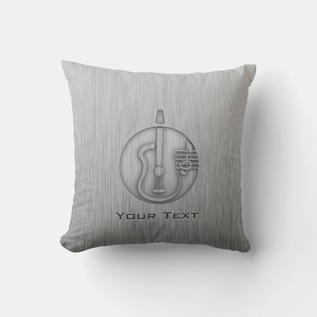 Acoustic Guitar; Brushed metal-look Throw Pillow (Front)