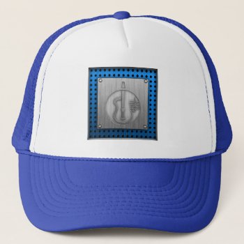 Acoustic Guitar; Brushed Metal-look Trucker Hat by MusicPlanet at Zazzle