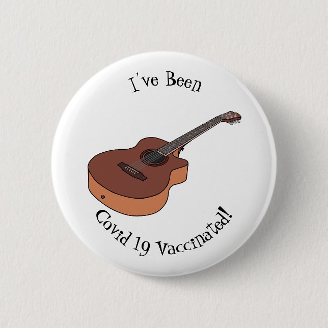 Acoustic guitar cartoon illustration button (Front)