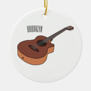 Acoustic guitar cartoon illustration ceramic ornament