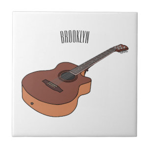Acoustic guitar cartoon illustration ceramic tile