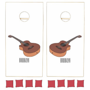 Acoustic guitar cartoon illustration cornhole set
