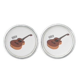 Acoustic guitar cartoon illustration cufflinks
