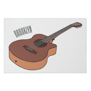 Acoustic guitar cartoon illustration  faux canvas print