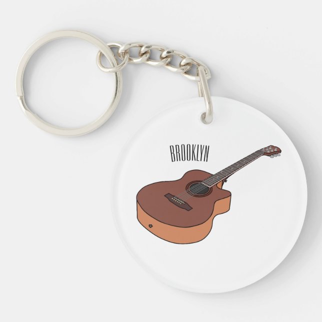 Acoustic guitar cartoon illustration  keychain (Front)