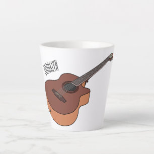 Acoustic guitar cartoon illustration latte mug