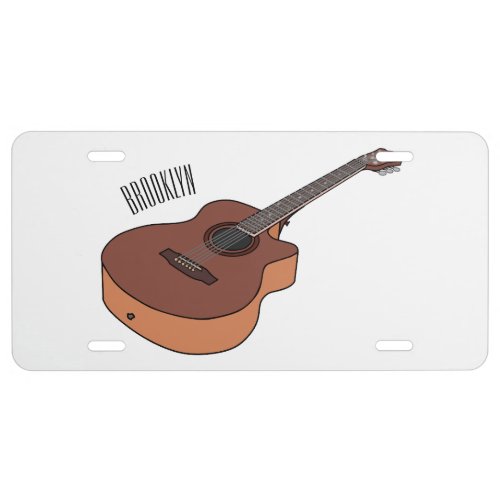 Acoustic guitar cartoon illustration  license plate