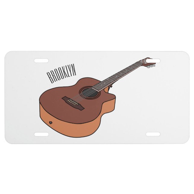 Acoustic guitar cartoon illustration  license plate (Front)