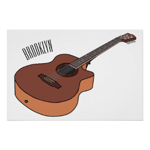 Acoustic guitar cartoon illustration  poster