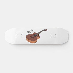 Acoustic guitar cartoon illustration  skateboard
