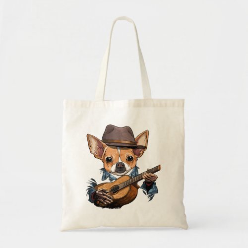 Acoustic Guitar Chihuahua Guitar Player Dog Guitar Tote Bag