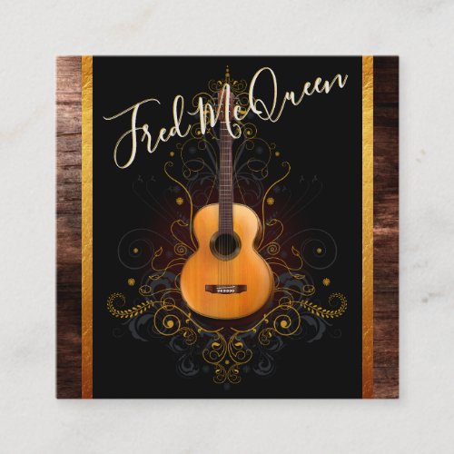 Acoustic Guitar Dark Vintage Guitarist Photo Square Business Card