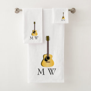 Acoustic Guitar Design Monogrammed Bath Towel Set