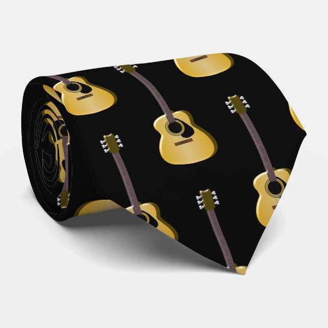 Acoustic Guitar Design Neck Tie (Rolled)