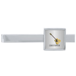 Acoustic Guitar Design Silver Finish Tie Bar