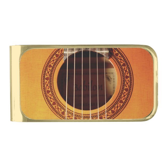 Acoustic Guitar Detail Gold Finish Money Clip (Front)