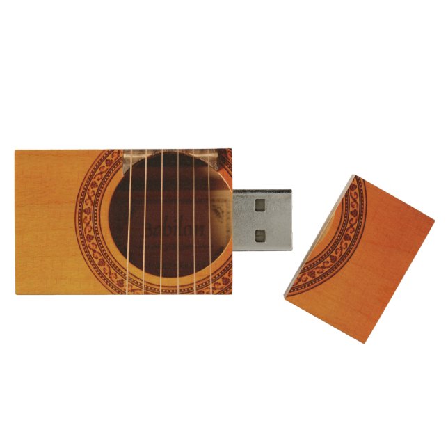 Acoustic Guitar Detail Wood USB Flash Drive (Opened)