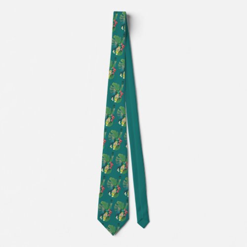 Acoustic guitar drum and tropical leaves neck tie