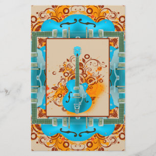 Acoustic Guitar Floral Grunge Vintage Stationery