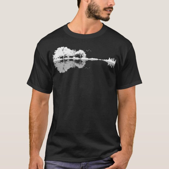 Acoustic Guitar Forest Nature Reflection Mirror T-Shirt (Front)