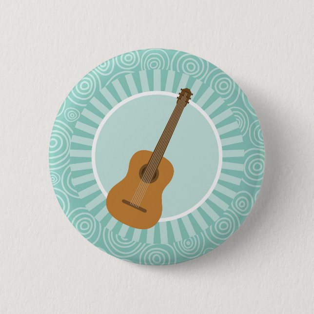 Acoustic Guitar Fun Turquoise Swirl Music Button (Front)