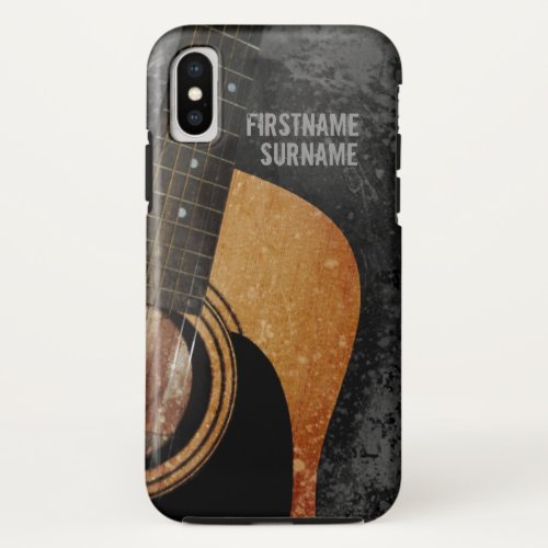 Acoustic Guitar Grey Grunge Custom Name iPhone XS Case