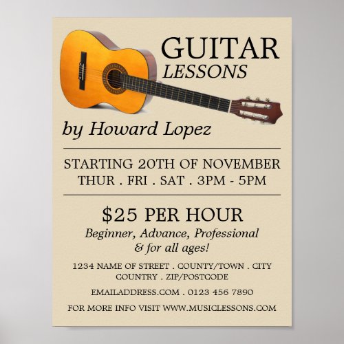 Acoustic Guitar Guitar Lessons Advertising Poster